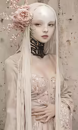 an alien woman wearing chains with a crown on her head
