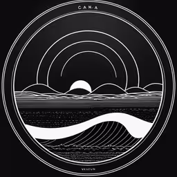 an illustration of the moon and waves with the sun peeking through,the logo for a band called