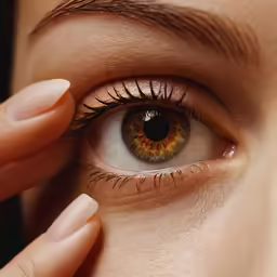 a woman looking through her large brown eye
