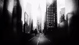 the light from behind of some buildings shines