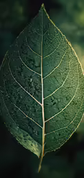 a single leaf with rain drops on it