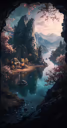 an animated landscape that is designed with the look of a mountain scene