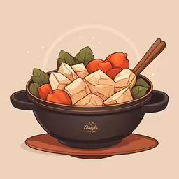 a bowl of food on a table with chopsticks