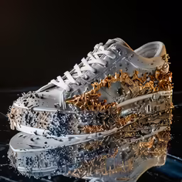 a pair of shoes with gold studding on them