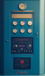 an analog clock and other electronic controls on a wall