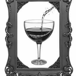 wine is poured into a glass through a frame