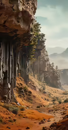 an artistic scene of some mountains in the background