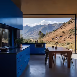 modern kitchen with an expansive view of the mountains