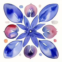 the watercolor painting shows a stylized flower design