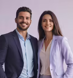 two people dressed up and smiling for a picture