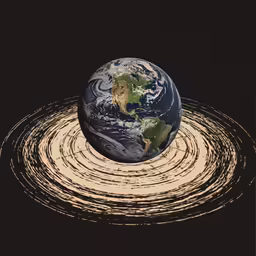 earth in circles around it and black background