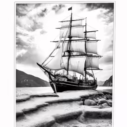 an old sailing ship sitting in a body of water
