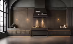 a very nice looking bathroom with lights and dark wall