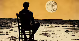 silhouette image of man sitting on a chair with full moon above