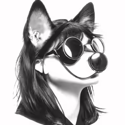 a woman wearing sunglasses and long hair with a fox ear