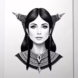 a drawing of a woman wearing horns on her head