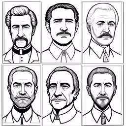 the six different facial expressions of actors,the four main men who could be presidents,an image of different faces from different ages,an image of four different face portraits,a black and white line drawing of five men with different facial expressions