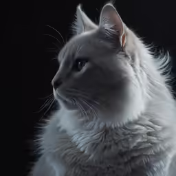 a grey and white cat sits looking straight ahead