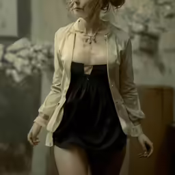 a woman is posing for a photograph in black