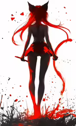 an anime drawing is shown of a woman with red hair
