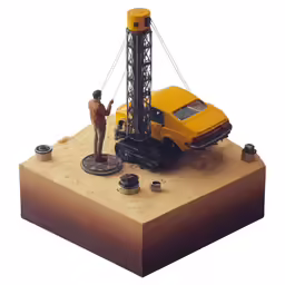 model oil rig, oil worker and small machine