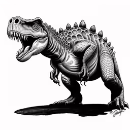 a dinosaur is shown with its mouth open,the illustration depicts a small tyrancers with large teeth