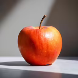 an orange sitting on top of a white table