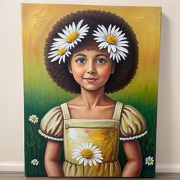 a painting of a girl with flower in her hair