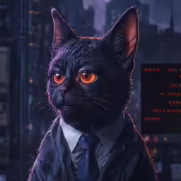 the cat in the suit has orange eyes