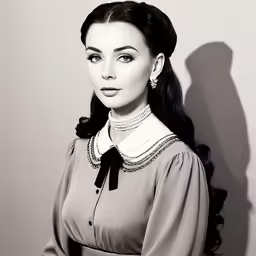 a young woman in a dress posing for a black and white photo