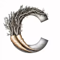 an image of a letter c with a group of carrots laying on it