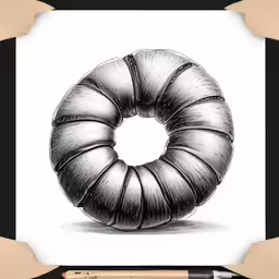a drawing on paper, featuring an image of a large black, circular object