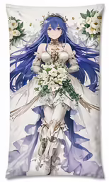a cushion with a cartoon girl and flowers