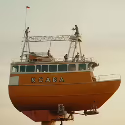 the boat has people sitting on it