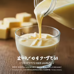 a photo with food being poured into a glass cup