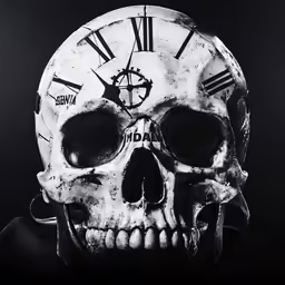 a skull with roman numerals in the head