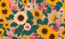 an image of many large yellow and pink flowers