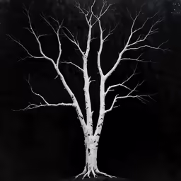 a white tree that is alone with no leaves
