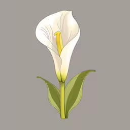 the white flower with green leaves on a grey background