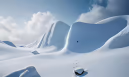 footprints in the snow along with clouds above