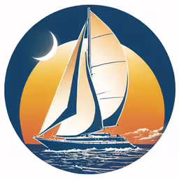 a large sailing boat on the ocean at sunset