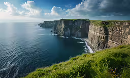 cliff edge with sea and cliffs on the far side