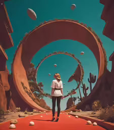 a woman standing in the middle of a desert