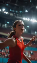 female tennis player serving ball on court at indoor event