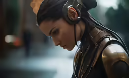a close up of a person wearing headphones with ear phones