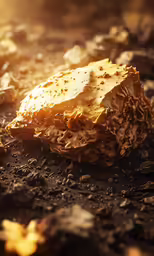 a rock covered in gold flakes sitting on the ground