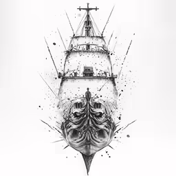 the ship is in the water with its own head inside