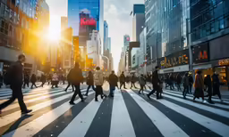people crossing the street while a car turns around