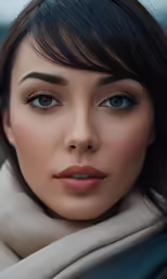 woman with brown eyes and scarves posing for magazine