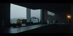 the counter is cluttered with objects by the window